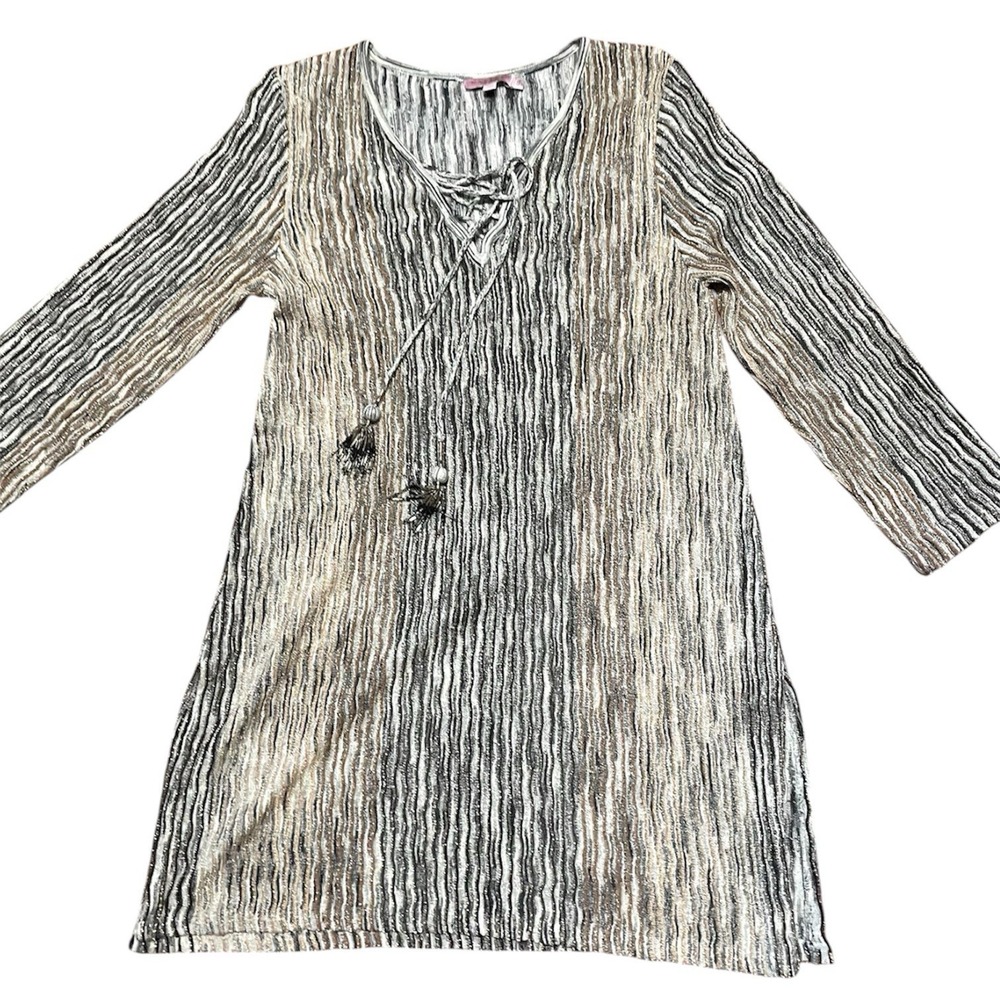Calypso St. Barth Maviale Tunic Top Dress Metallic Knit Stretch Tassels beaded S